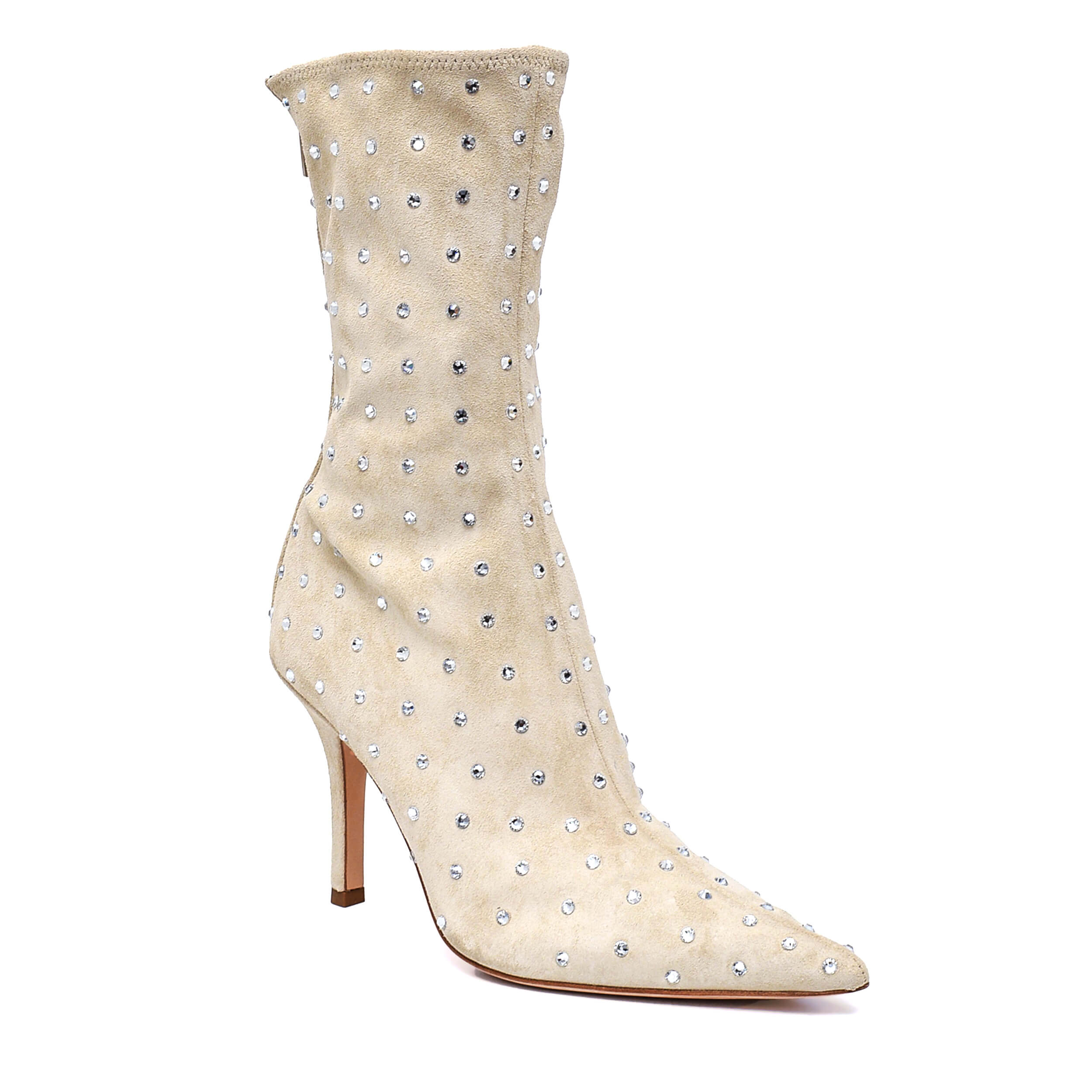 Paris Texas - Ivory Suede Crystal Embellished Stretch Boot / 38